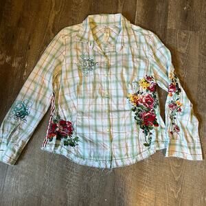 Johnny Was 3J Workshop Embroidered Fairy Tales Western Boho Button Up Shirt XL
